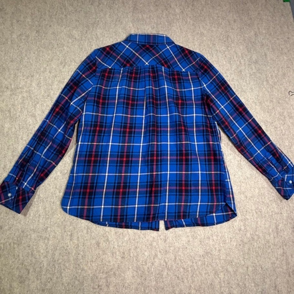 Talbots Shirt Womens M Blue 100% Cotton Plaid Button Down Classic Preppy Top - Picture 2 of 7